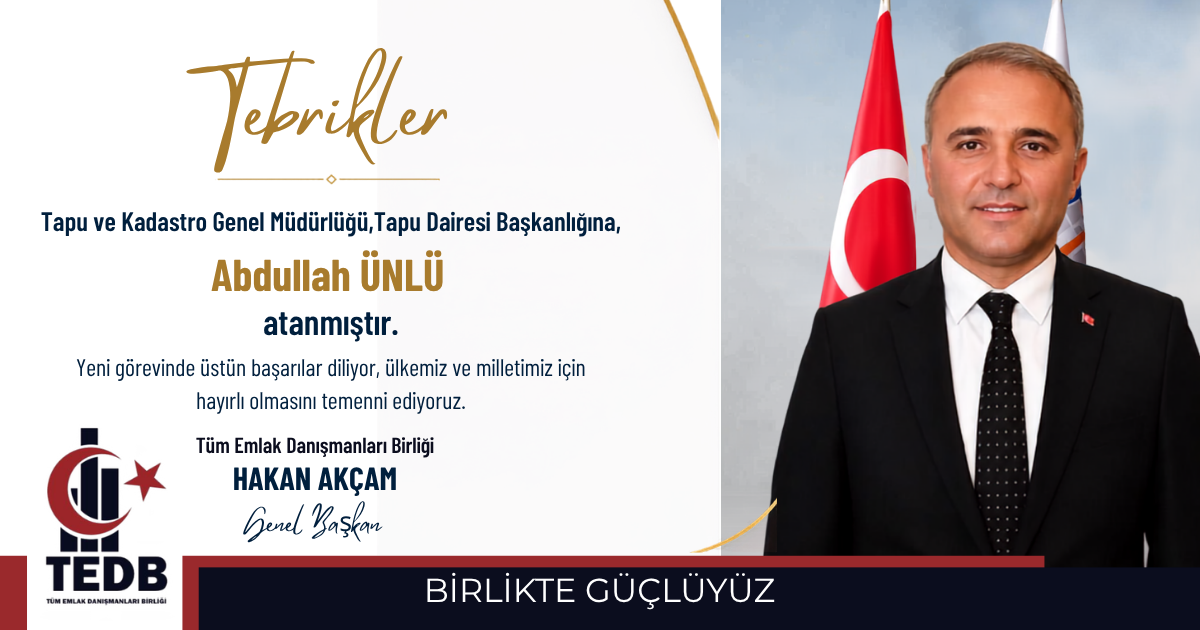 Tapu ve Kadastro Genel Müdürlüğü,Tapu Dairesi Başkanlığına Yeni Atama